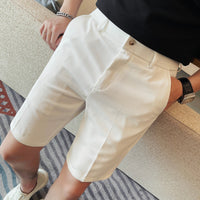 Men's Slim-Fit Striped Solid-Color Fashion Suit Shorts