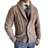 High-neck Twisted Knit Long Sleeve Sweater Coat For Men