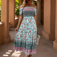 Ethnic-style Womens Off-shoulder Printed Dress