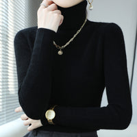 Slim Fit Women's Turtleneck Short Pure Wool Sweater