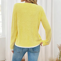 European And American Color Matching V-neck Bow Cardigan Sweater Coat Women's Clothing