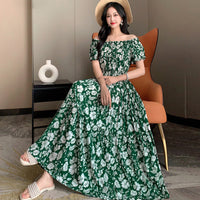 Summer Ethnic-style Elastic-waist Beach Bohemian Shoulder Dress