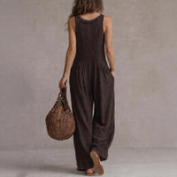 Women's Loose V-Neck Sleeveless Wide-Leg Jumpsuit