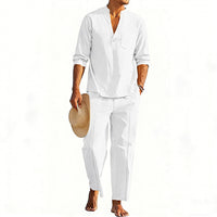 Casual Men's Henley Long-Sleeve Straight-Leg Pants Set