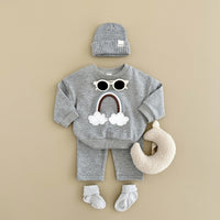 Baby Multi-color Rainbow Patchwork Cloud Embroidery Top And Pants Set