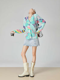 Dopamine Lake Blue Rainbow Gradient Knitted Sweater
