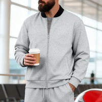 Men's Stand-Up Collar Sporty-Casual Zip-Up Long-Sleeve Jacket