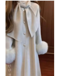 Women's Autumn And Winter High-end Super Stylish Furry Sleeve Double-faced Wool Coat