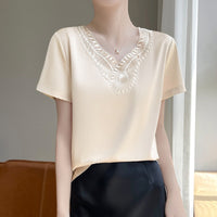 V-neck Loose-fit Short-length Short-sleeve T-shirt