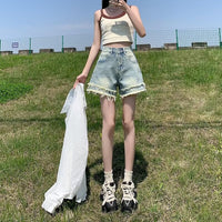 Raw-edge Denim Shorts For Women New Summer Style With A High Waist