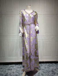 Muslim Bronzing Robe Women's Two Piece Belted Dress