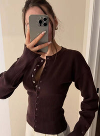 French-style Chic Crew-Neck Casual Knitted Cardigan Top For Women