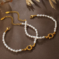 Retro Gentle And Elegant Freshwater Pearl Bracelet And Necklace Set With Stainless Steel Metal Clasps For Commuting Collar Chain