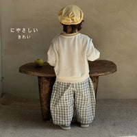 Boys Cotton Loose-fit Plaid Wide-leg Pants