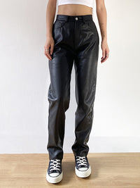Black High Waist Bag Hip Slim Straight Leg Faux Leather Pants