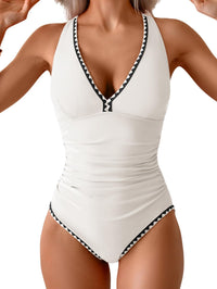 Women's One Piece Belly Contraction Pleated Push-up Lace-up Swimsuit