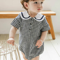 Preppy Classic Plaid Short Sleeves Trendy Navy