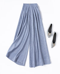 Blue Jacquard Casual French-Style Resort Wide-Leg Pants For Women