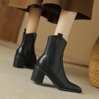 Women's Vintage Mid-Calf Western Cowboy Boots In Full Leather AutumnWinter Style