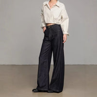 Dark Blue Loose-Fit Wide-Leg Denim Jeans