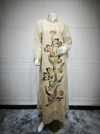 Womens Fashion Mesh Embroidered Long-Sleeve Dress