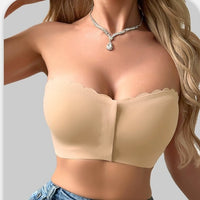 Seamless Front Button Underwear Non-slip No Heel Slippage Strapless Tube Top Women's Gathering Bra