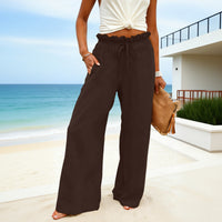 Solid-color Drawstring-pocket Womens Casual Wide-leg Pants