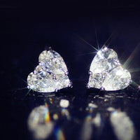 Simple Sparkling Zircon Heart Stud Earrings With Diamonds For Women
