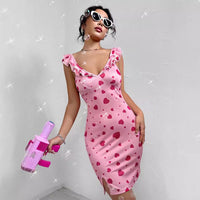 V-neck Elegant Dress With Heart Print