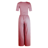 Round neck short sleeve long jumpsuit