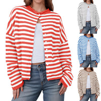 Women's Striped Contrast Color Sweater Long Sleeve Casual Cardigan