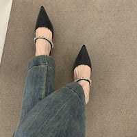 Rhinestone With Toe Box Half Slippers For Women