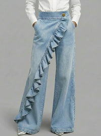 Retro Irregular High-Waist A-Line Denim Trousers