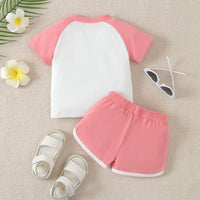 Casual Contrast Color Letter T-shirt Sports Shorts Two-piece Set