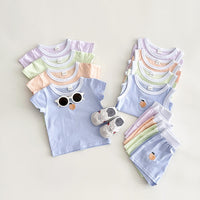 Peach Embroidery Casual Vest Short-sleeved Shorts Three-piece Set