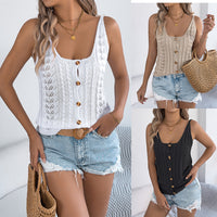 Women S Solid Color Hollow Out Button Knit Vest Vacation Top