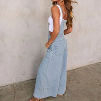 Personalized Street-style Pocketed Wide-leg Pants Suspender Denim Overalls