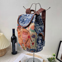 Special Drawstring Elephant Embroidered Backpack With Drawstring Buckle Cover