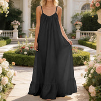 Summer Sexy Strap Sleeveless Solid Color Maxi Dress
