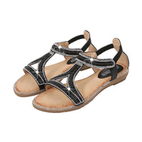 Bohemian Style Women's Shoes Hollow Out Flat Rhinestone Sandals