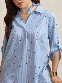 Commuter Style Blue Striped Long Sleeve Shirt