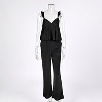 Women's Solid-Colored Satin Loungewear Pajamas