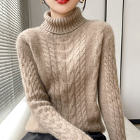 Cable-knit Turtleneck Bottoming Sweater Pure Color All-matching Women's Pullover Gentle Temperament