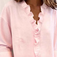 Ruffled Long Sleeve Cotton Shirt