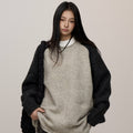 Contrast Color Idle Style Round Neck Sweater Women's Street Raglan Top