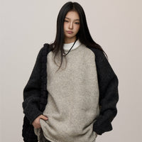 Contrast Color Idle Style Round Neck Sweater Women's Street Raglan Top