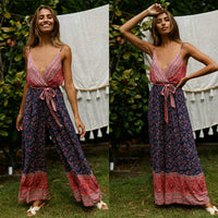 Europe and the United States spring and summer EBAY hot sale jumpsuit sexy sling straps waist print jumpsuit ZC3075