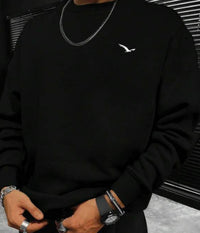 Men's Autumn Leisure Coat Cotton Terry Long-sleeved Sweater Street Solid Color Round Neck Sweater