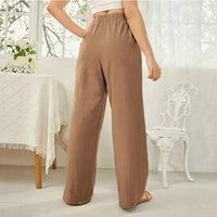 Elastic-waist Casual Solid-color Trousers