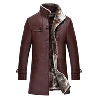Men's Mid-length Stand Collar Sheepskin Thickened Fur Overcoat Coat